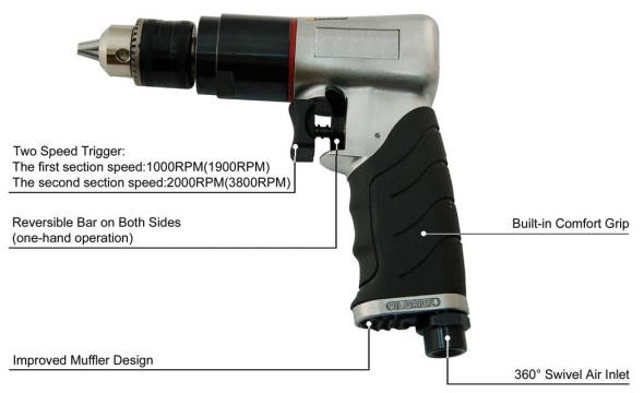 3/8 Air Reversible Drill (2000 & 3500RPM)